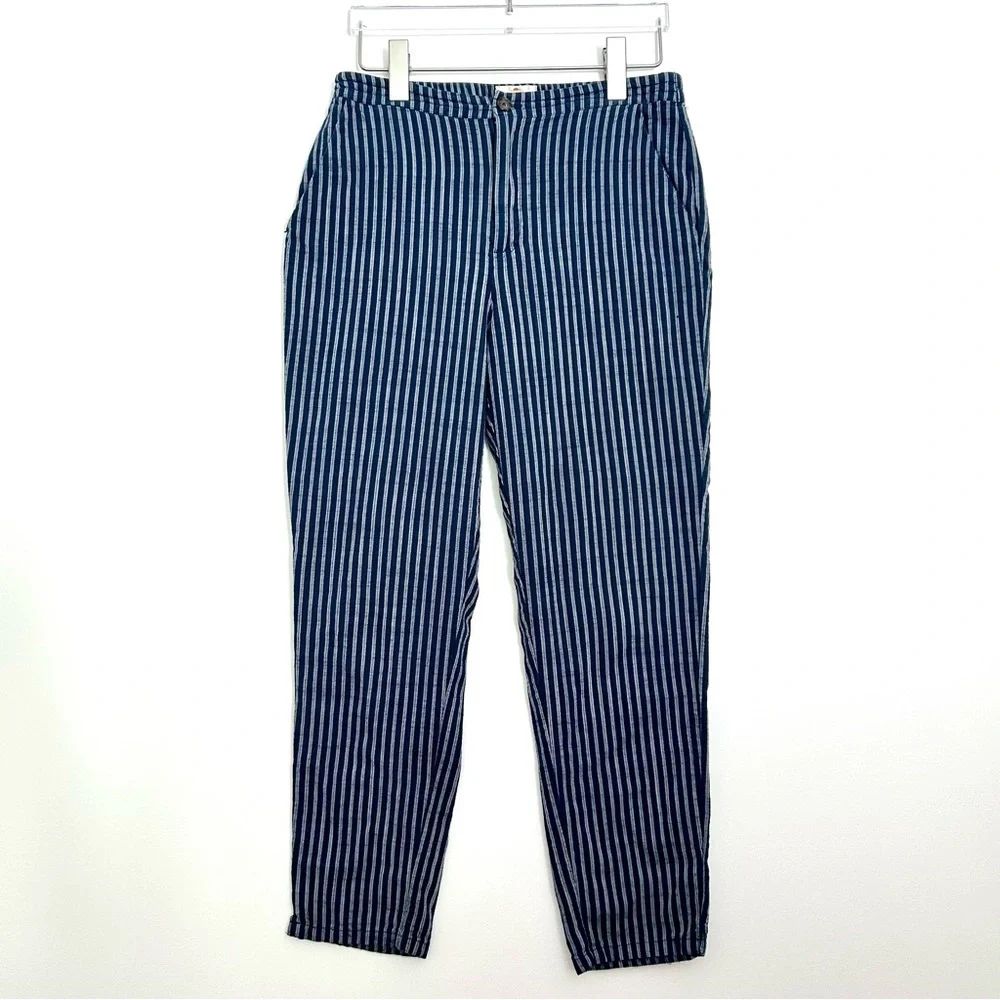 Marine Layer Allison Ankle Pant Stripe Trouser Euro Coastal Blue Size Medium - Picture 2 of 16